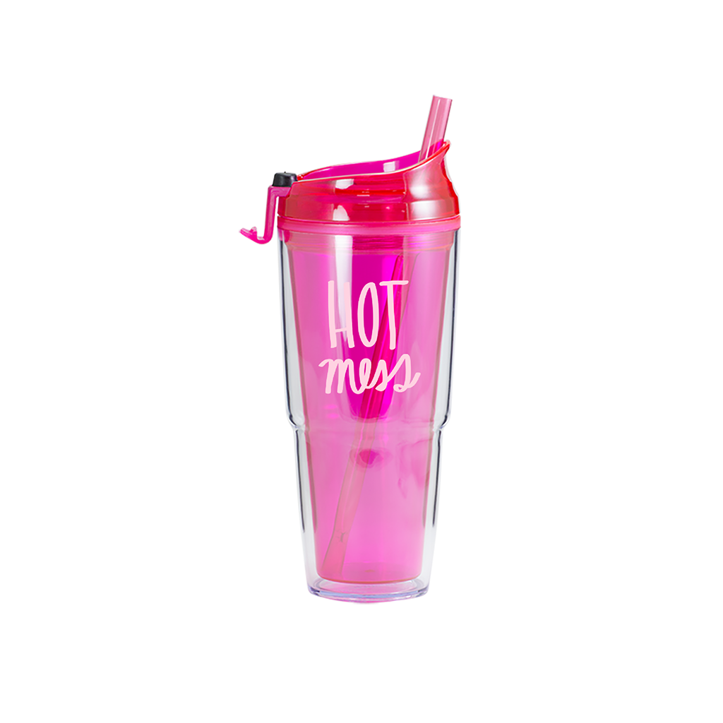 Hot Mess Hot Pink Plastic Tumbler