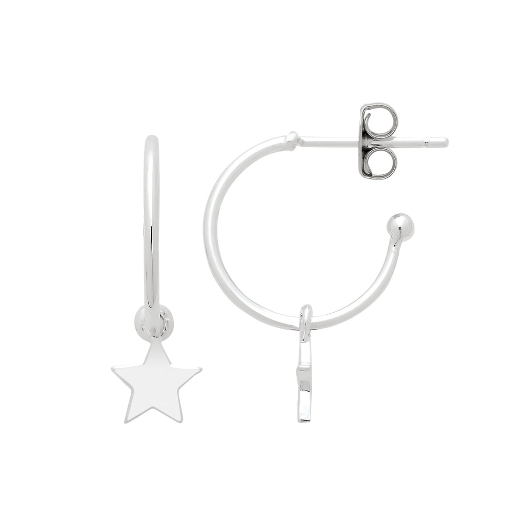 Star Drop Hoop Earrings - Silver Plated