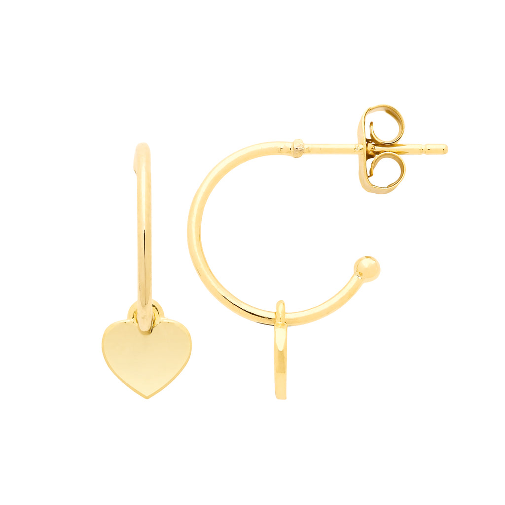 Heart Drop Hoop Earrings - Gold Plated