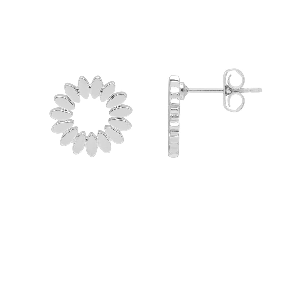 Modern Floral Stud Earring - Silver Plated