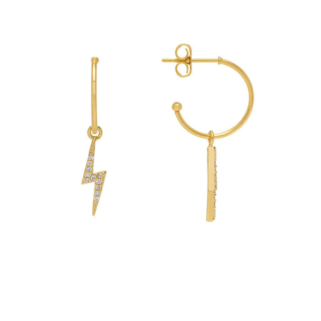 Lightning Bolt Drop Hoop Earrings - Gold Plated