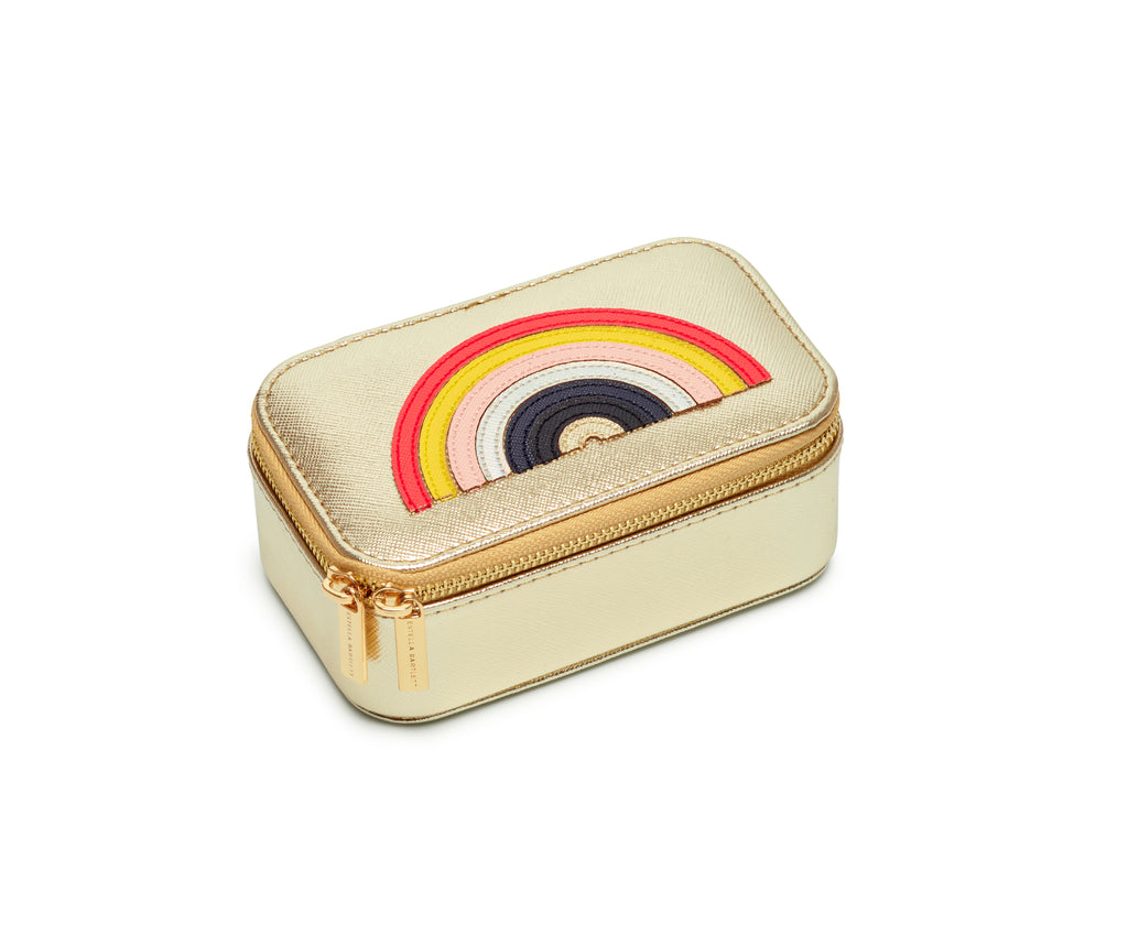 Mini Jewellery Box - Gold with Multicolour Applique - Rainbow