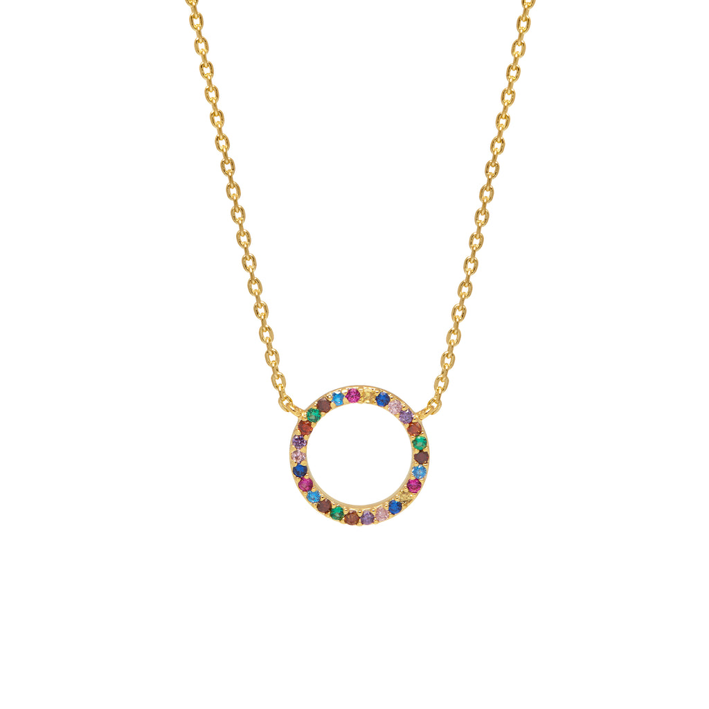 rainbow stone pave gold plated necklace